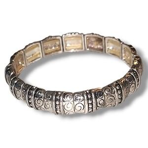 Silver Tone Swirl Caviar Stretch Bracelet Textured Beaded Stackable